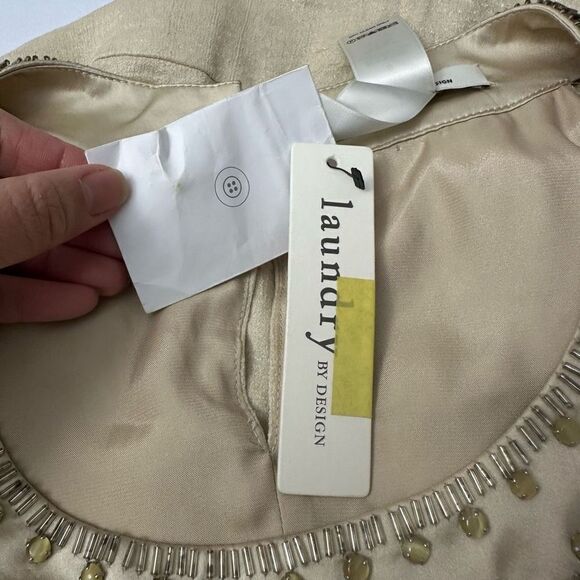 laundry Scoop Neck Crepe Shift Dress Mini Embellished Neckine light gold‎ sz 8 - Picture 9 of 11